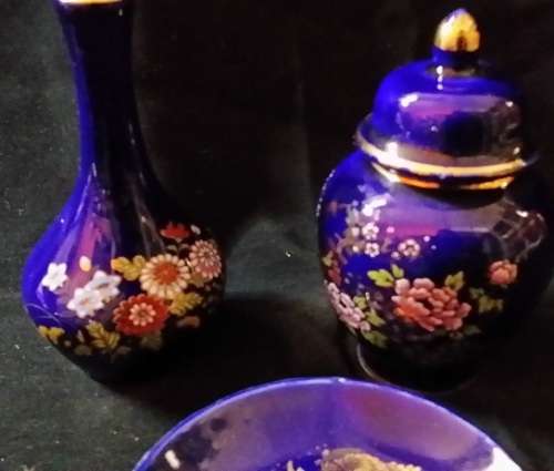 SET OF 3 COBALT BLUE ORNAMENTS STAMPED