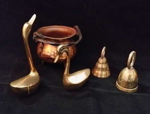 FIVE SMALL  ASSORTED BRASS ORNAMENTS