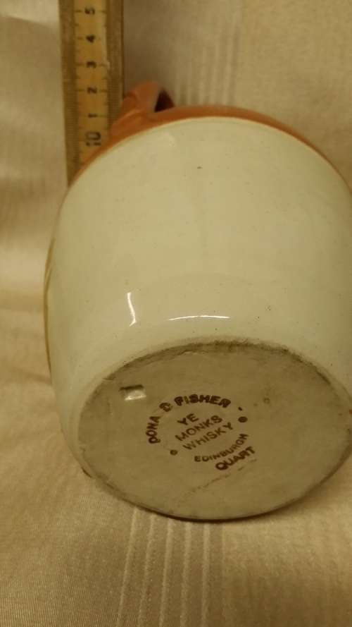 DONA FISHER YE MONKS WHISKEY QUART  DECANTER BOTTLE  EDEINBURGH SCOTLAND