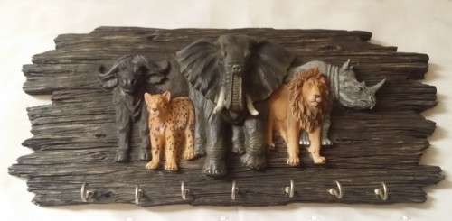 ANIMAL BIG FIVE KEY HANGING PLAQUE 29 CM X 13 CM