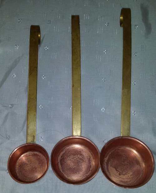 THREE COPPER LADDLES