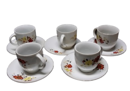FIVE DEMITASSE CUPS AND SAUCERS