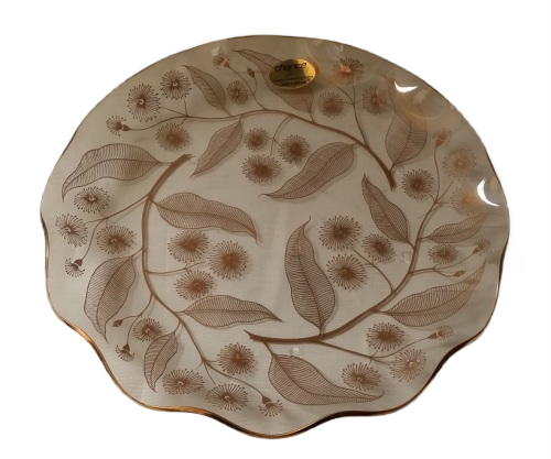 PILKINGTON MADE IN ENGLAND GLASS AND GOLD DETAIL DISH 25 CM