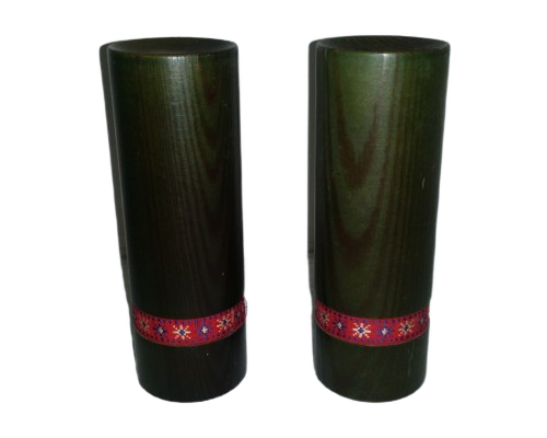 PAIR OF WOOD CANDLE STICK  HOLDERS 15CM X 5 CM