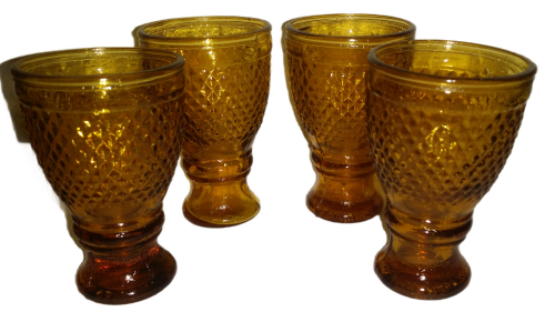 Set of Four Amber Depressed Glasses