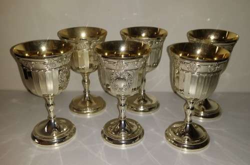 SET OF SIX TRIVOLI SILVER PLATED WINE GOBLETS 12 X 7 CM