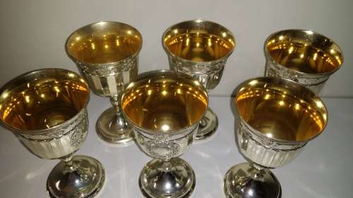 SET OF SIX TRIVOLI SILVER PLATED WINE GOBLETS 12 X 7 CM