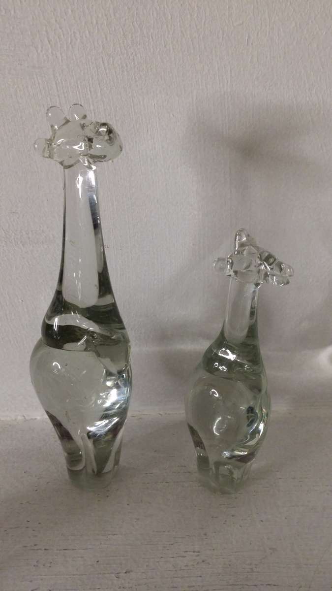 Pair of solid Glass Giraffe  13 and 9 cm