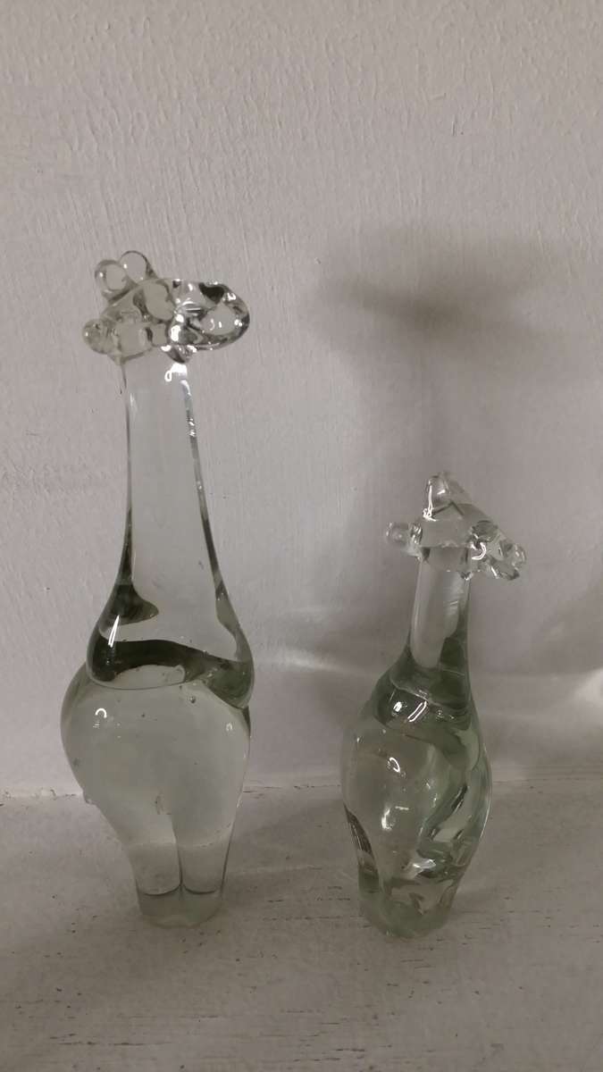 Pair of solid Glass Giraffe  13 and 9 cm