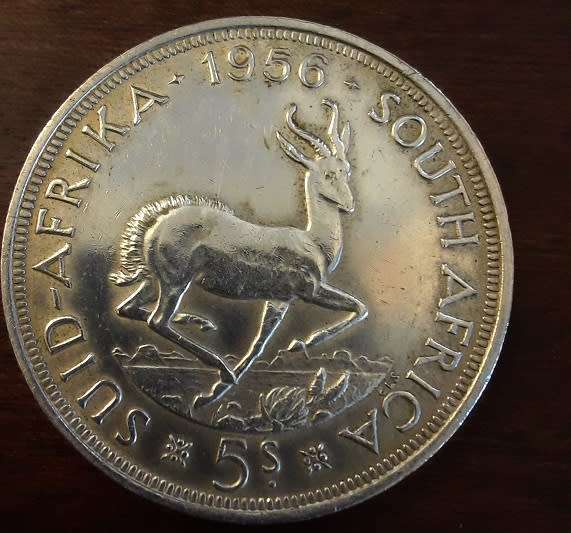 Union Silver 5 Shilling Coin 1956