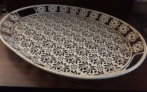 Vintage Footed Metal Tray 52cm x 39cm x 5cm