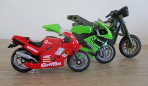 A collection of motorbikes.  Hard plastic.