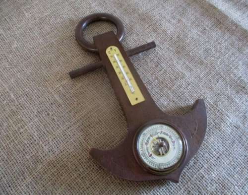 One Vintage Weather Barometer On Wooden Anchor Display Board   Made in Western Germany