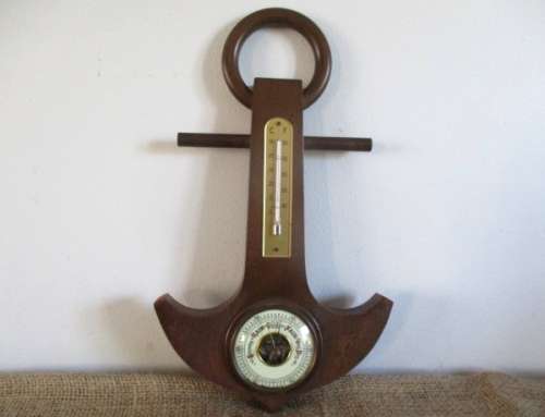 One Vintage Weather Barometer On Wooden Anchor Display Board   Made in Western Germany