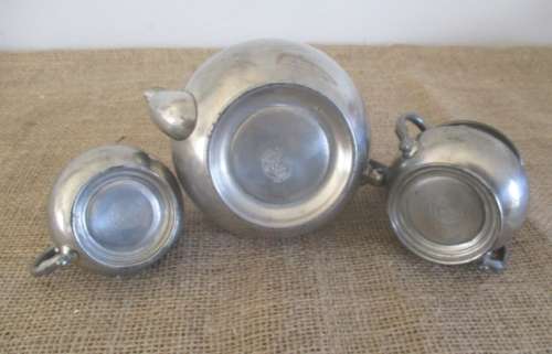 Vintage Trio Set Coffee/Tea Pot, Sugar & Creamer  C Kurz & Co Tiel  Holland  Etain Pur  Pure Pewter