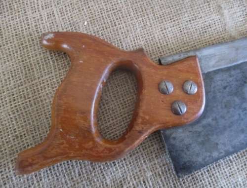 Nice Couple !! Two Vintage Wooden Handsaws With Wooden Handles  One Large Handsaw & One Back Handsaw