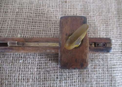 An Antique Wooden Carpenter's Adjustable Scribe With Brass Inlays & Carpenter Pencil