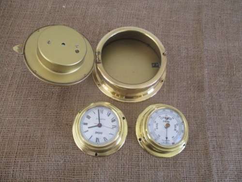 The Magnificent Brass Trio !!! Two Brass Weather Barometers And One Battery Operated Clock