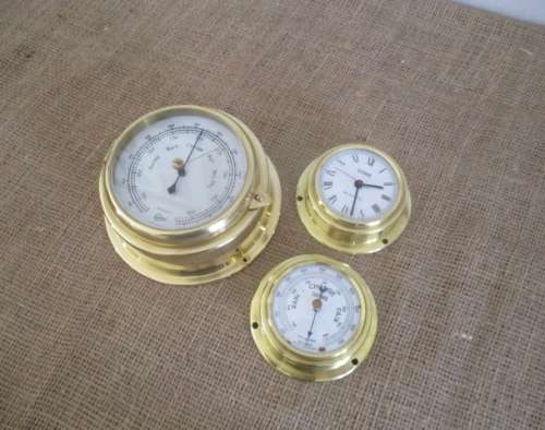 The Magnificent Brass Trio !!! Two Brass Weather Barometers And One Battery Operated Clock