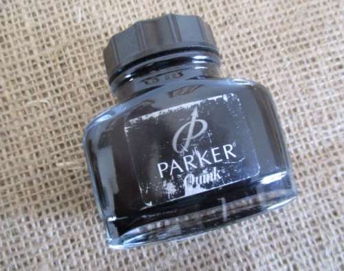 Vintage Parker Glass Bottle Black Quink Fountain Pen Ink      France      57ml