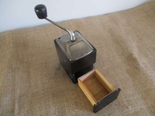 Vintage Wooden And Metal Coffee Grinder