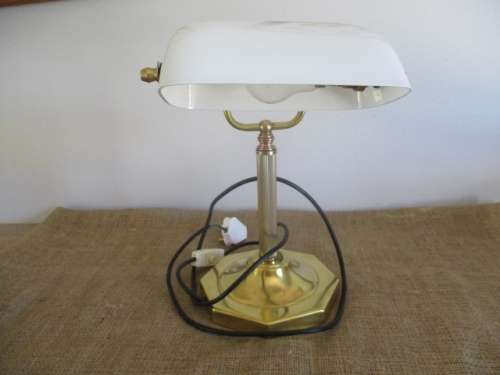 Stylish And Classic Vintage Illumina Model ITL -724 - L Bankers Brass Table Lamp With White Glass