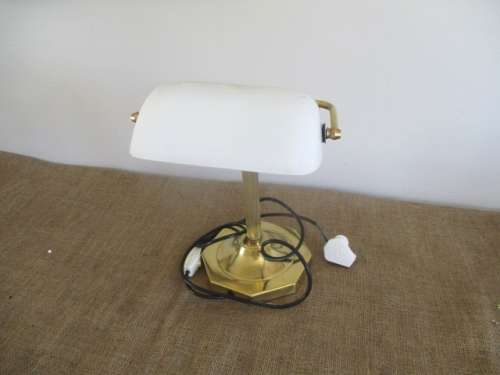 Stylish And Classic Vintage Illumina Model ITL -724 - L Bankers Brass Table Lamp With White Glass