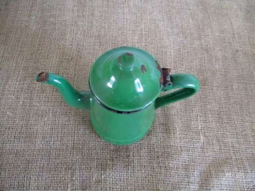 This Is Old....Actually Donkey Years Old...A Vintage Enamel Coffee Pot In Rare Green Colour