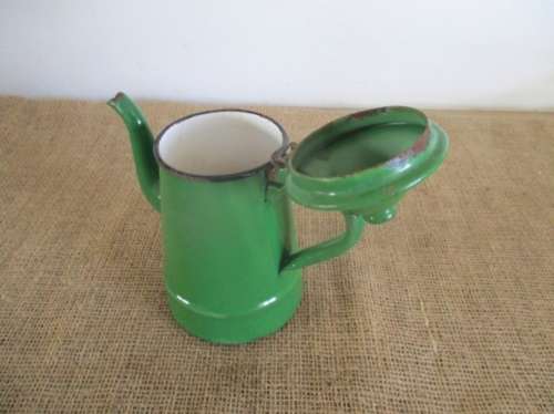 This Is Old....Actually Donkey Years Old...A Vintage Enamel Coffee Pot In Rare Green Colour