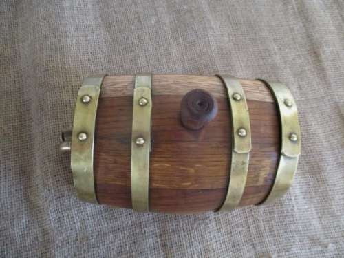 An Awesome Vintage Solid Oak Wine Barrel With Brass Tap, Brass Straps And Stand
