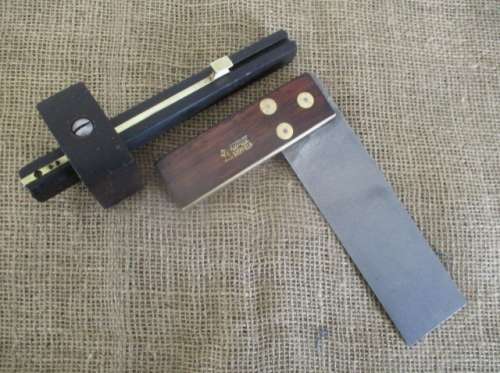 Nice Collection Of Vintage Tools : 7 1/2" Kutrite Brass & Wood Try Square And 7 1/2" Scribe