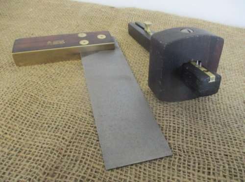 Nice Collection Of Vintage Tools : 7 1/2" Kutrite Brass & Wood Try Square And 7 1/2" Scribe