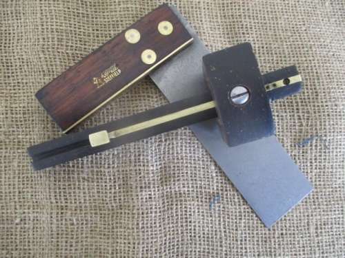 Nice Collection Of Vintage Tools : 7 1/2" Kutrite Brass & Wood Try Square And 7 1/2" Scribe