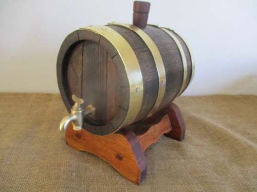 Smaller Size Of The Real McCoy.......Cute Vintage Oak Wine Barrel With Brass Tap And Brass Straps