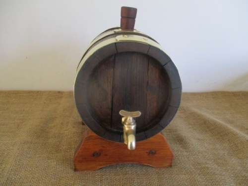 Smaller Size Of The Real McCoy.......Cute Vintage Oak Wine Barrel With Brass Tap And Brass Straps