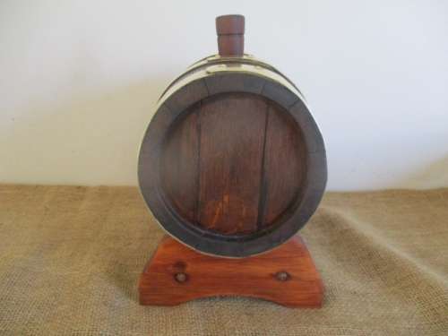Smaller Size Of The Real McCoy.......Cute Vintage Oak Wine Barrel With Brass Tap And Brass Straps