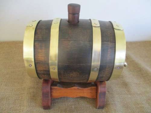 Smaller Size Of The Real McCoy.......Cute Vintage Oak Wine Barrel With Brass Tap And Brass Straps