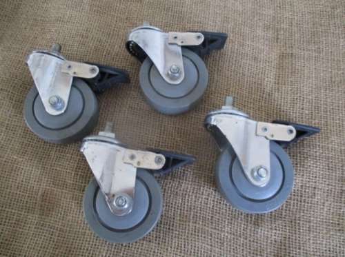 Set Of Four 75mm x 25mm Swivel Castor Wheels With Brakes