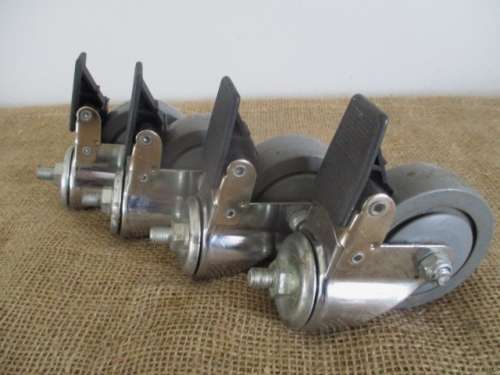 Set Of Four 75mm x 25mm Swivel Castor Wheels With Brakes