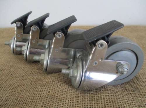 Set Of Four 75mm x 25mm Swivel Castor Wheels With Brakes