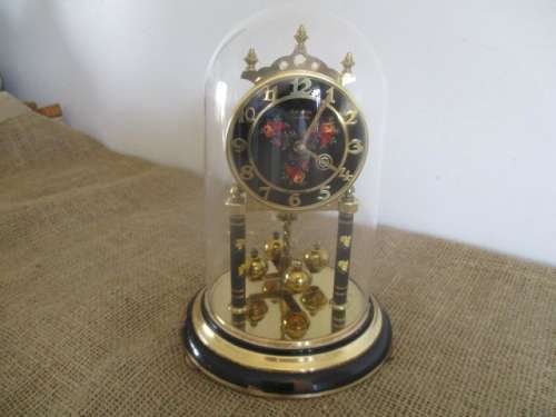 Lovely Vintage 400 Day Anniversary Pendulum Dome Mantel  Quartz Clock With Floral Decoration