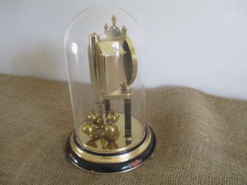 Lovely Vintage 400 Day Anniversary Pendulum Dome Mantel  Quartz Clock With Floral Decoration