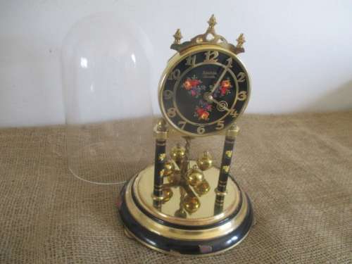 Lovely Vintage 400 Day Anniversary Pendulum Dome Mantel  Quartz Clock With Floral Decoration