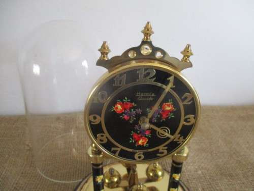Lovely Vintage 400 Day Anniversary Pendulum Dome Mantel  Quartz Clock With Floral Decoration