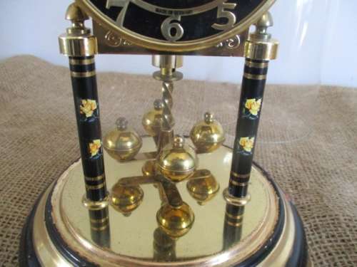 Lovely Vintage 400 Day Anniversary Pendulum Dome Mantel  Quartz Clock With Floral Decoration