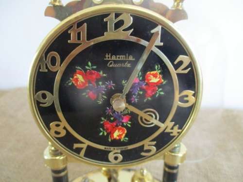 Lovely Vintage 400 Day Anniversary Pendulum Dome Mantel  Quartz Clock With Floral Decoration