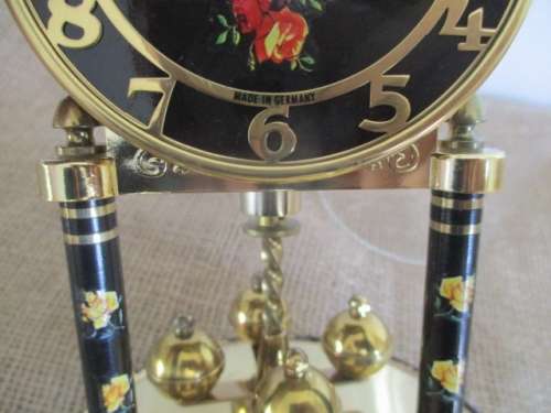 Lovely Vintage 400 Day Anniversary Pendulum Dome Mantel  Quartz Clock With Floral Decoration