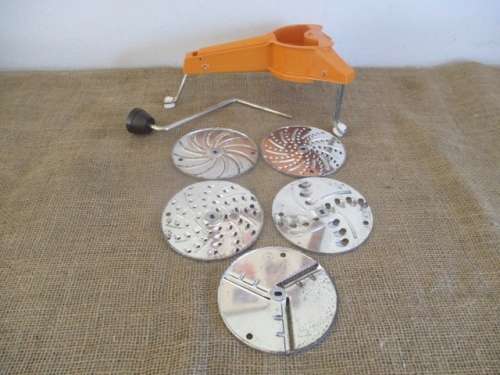 Lovely Vintage Mouli Julienne Slicer Grater Shredder       Complete Set Discs      France  Plastic