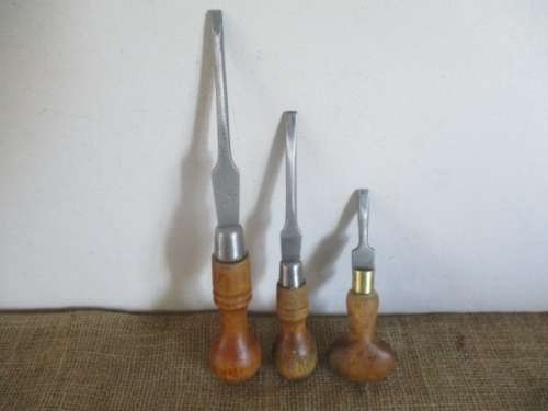 An Awesome Collection Of Three Very Rare & Collectable Vintage Cabinet Makers Screwdrivers