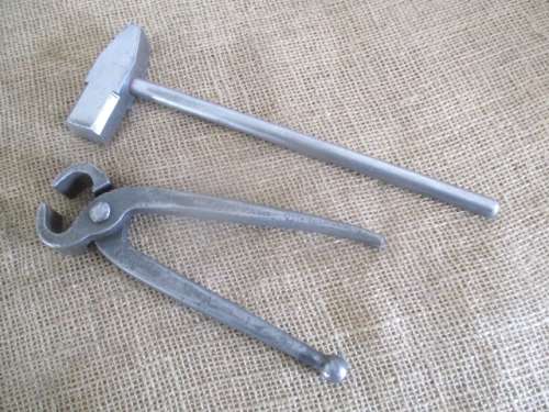 Rare Antique Solid Steel 8" Beech & Pond Blacksmith Tong & 500gr Stainless Steel Blacksmith Hammer